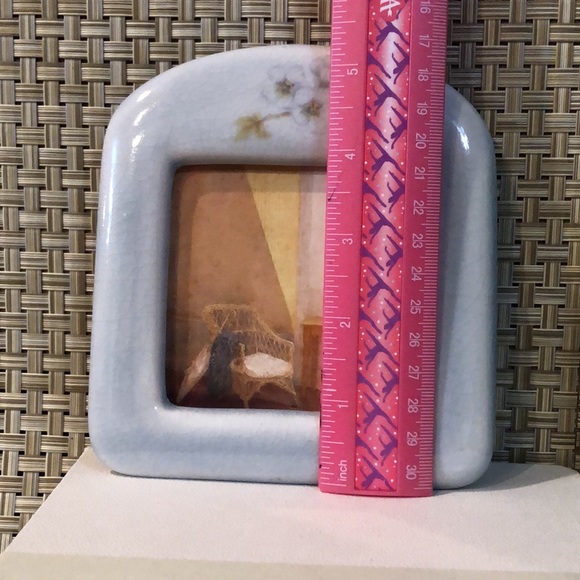 Small Vintage Blue Porcelain Floral Frame With Picture-Terragrafics California - Picture 12 of 12